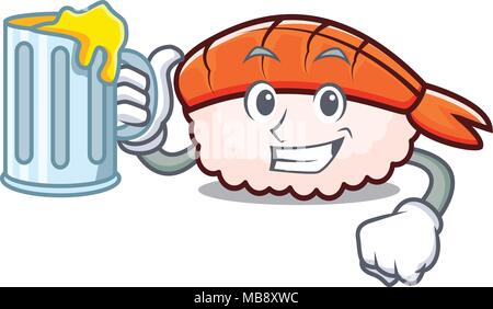 Saft ebi Sushi Maskottchen Karikatur Stock Vektor