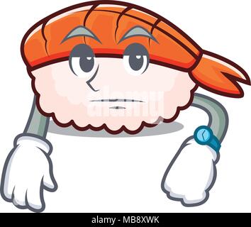 Warten ebi Sushi Maskottchen Karikatur Stock Vektor