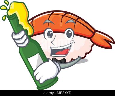 Bier ebi Sushi Maskottchen Karikatur Stock Vektor