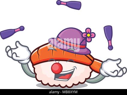 Jonglieren ebi Sushi Maskottchen Karikatur Stock Vektor