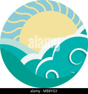 Reisebüro vektor design Vorlage. Meer, Horizont, Sonne - kreative Konzept Symbol. Stock Vektor