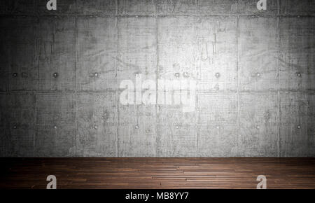 Holz Parkettboden und grunge Betonwand 3D Rendering image Stockfoto