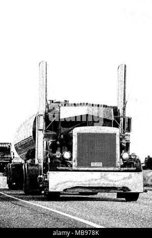 American Classic semi Tanker auf der Straße, Zeichnung. Stockfoto