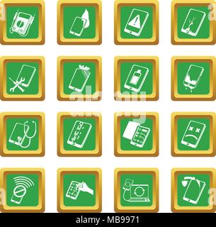 Reparatur Telefone fix Icons Set grünes Quadrat Vektor Stock Vektor