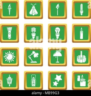 Lichtquelle Icons Set grünes Quadrat Vektor Stock Vektor