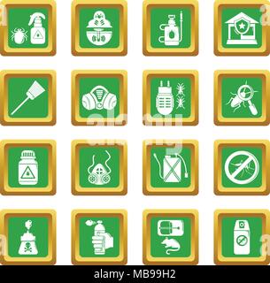 Schädlingsbekämpfung tools Icons Set grünes Quadrat Vektor Stock Vektor