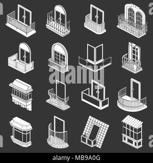 Balkon Fenster Formulare Icons Set grau Vektor Stock Vektor