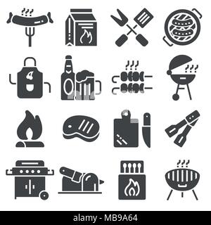 Grillen oder Barbecue Symbole auf weißem Hintergrund Stock Vektor