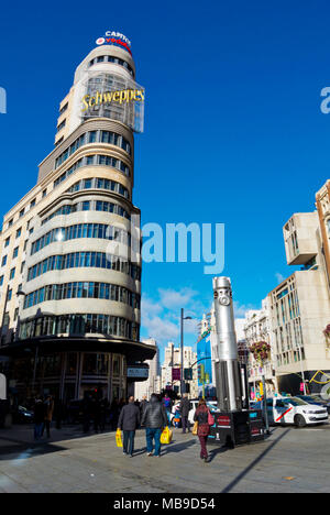 Edificio Carrio, Edificio Capito, Capitol Building, Gran Via, an der Plaza del Callao, Madrid, Spanien Stockfoto