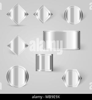 Sammlung von glänzendes Silber, Stahl, Abzeichen mit Schatten Stock Vektor