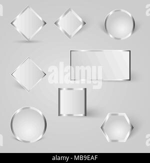 Sammlung von glänzendes Silber, Stahl, Abzeichen mit Schatten Stock Vektor