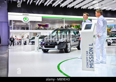 Russland, Moskau, Expocentre, 29. August - 9. September 2012: Skoda stand auf der 4. Internationalen Moskauer Automobil Salon (MIAS 2012) Stockfoto