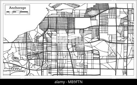 Anchorage Alaska USA Stadtplan im Retro-stil. Übersichtskarte. Vector Illustration. Stock Vektor