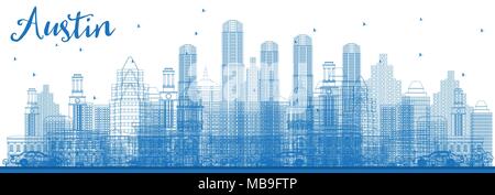 Umrisse Austin Texas City Skyline mit blauen Gebäude. Vector Illustration. Business Travel und Tourismus Konzept mit moderner Architektur. Austin Stock Vektor