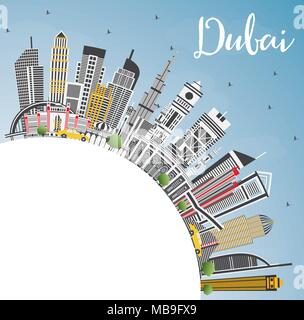 Dubai UAE Skyline der Stadt mit grauen Gebäude, blauer Himmel und Kopieren. Vector Illustration. Business Travel und Tourismus Abbildung Stock Vektor