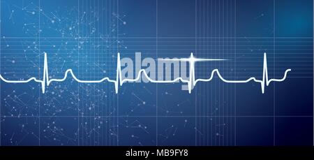 White Heart Beat Puls Elektrokardiogramm Rhythmus auf blauem Hintergrund. Vector Illustration. Gesundheitswesen EKG oder EKG medizinische Leben Konzept für die Kardiologie. Stock Vektor