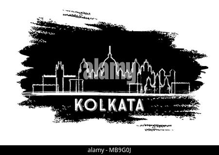 Kolkata Indien Skyline der Stadt Silhouette. Hand gezeichnete Skizze. Business Travel und Tourismus Konzept mit historischer Architektur. Vector Illustration. Stock Vektor