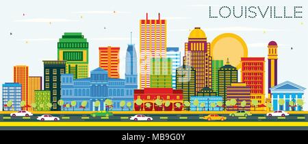 Louisville Kentucky USA Skyline der Stadt mit Gebäuden und blauer Himmel. Vector Illustration. Business Travel und Tourismus Konzept Stock Vektor