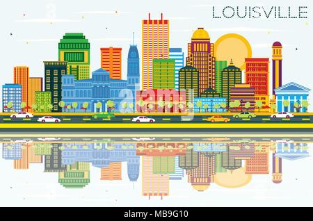 Louisville Kentucky USA Stadt Skyline mit Farbe Gebäude, blauer Himmel und Reflexionen. Vector Illustration. Business Travel und Tourismus Konzept Stock Vektor