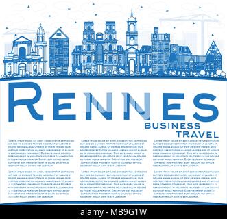 Umrisse Rennes Frankreich Skyline der Stadt mit blauen Gebäude und Kopieren. Vector Illustration. Business Travel und Tourismus Konzept Stock Vektor