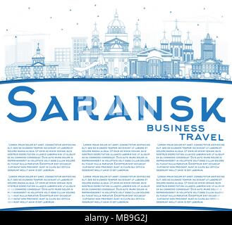 Umrisse Saransk Russland Skyline der Stadt mit blauen Gebäude und Kopieren. Vector Illustration. Business Travel und Tourismus Konzept Stock Vektor