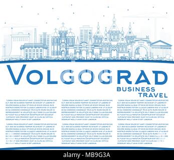 Umrisse Wolgograd Russland Skyline der Stadt mit blauen Gebäude und Kopieren. Vector Illustration. Business Travel und Tourismus Konzept Stock Vektor