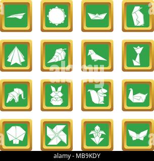 Origami Icons Set grünes Quadrat Vektor Stock Vektor
