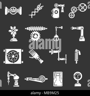 Technische Mechanismen Icons Set grau Vektor Stock Vektor