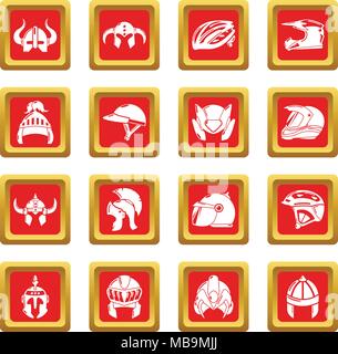 Helm Icons Set Red Square Vektor Stock Vektor