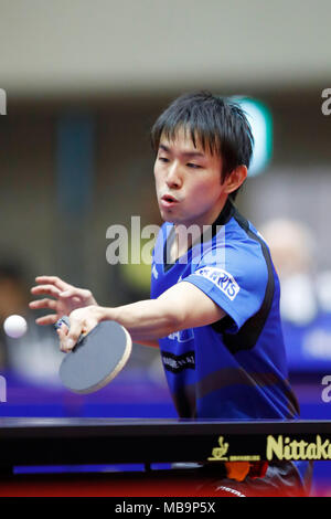 Kouki Niwa (JPN), 8. APRIL 2018 - Tischtennis: 31 LION ITTF ATTU Cup Yokohama 2018 Herren Einzel Platz 5 Match an der Yokohama kulturellen Gymnasium, Kanagawa, Japan. (Foto von LBA SPORT) Stockfoto