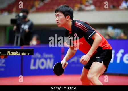 Jeong Sangeun (KOR), 8. APRIL 2018 - Tischtennis: 31 LION ITTF ATTU Cup Yokohama 2018 Herren Einzel Platz 3 Match an der Yokohama kulturellen Gymnasium, Kanagawa, Japan. (Foto von LBA SPORT) Stockfoto