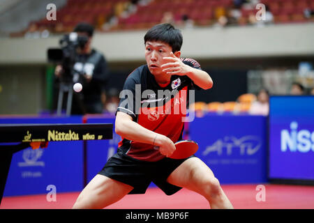 Jeong Sangeun (KOR), 8. APRIL 2018 - Tischtennis: 31 LION ITTF ATTU Cup Yokohama 2018 Herren Einzel Platz 3 Match an der Yokohama kulturellen Gymnasium, Kanagawa, Japan. (Foto von LBA SPORT) Stockfoto