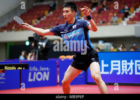 Lee Sangsu (KOR), 8. APRIL 2018 - Tischtennis: 31 LION ITTF ATTU Cup Yokohama 2018 Herren Einzel Platz 3 Match an der Yokohama kulturellen Gymnasium, Kanagawa, Japan. (Foto von LBA SPORT) Stockfoto