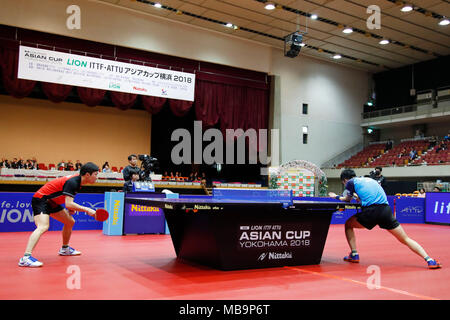 (L und R) Jeong Sangsu Sangeun, Lee (KOR), 8. APRIL 2018 - Tischtennis: 31 LION ITTF ATTU Cup Yokohama 2018 Herren Einzel Platz 3 Match an der Yokohama kulturellen Gymnasium, Kanagawa, Japan. (Foto von LBA SPORT) Stockfoto