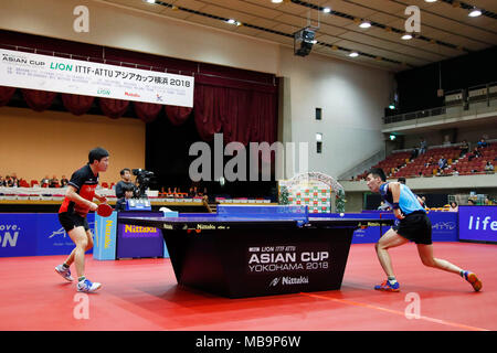 (L und R) Jeong Sangsu Sangeun, Lee (KOR), 8. APRIL 2018 - Tischtennis: 31 LION ITTF ATTU Cup Yokohama 2018 Herren Einzel Platz 3 Match an der Yokohama kulturellen Gymnasium, Kanagawa, Japan. (Foto von LBA SPORT) Stockfoto