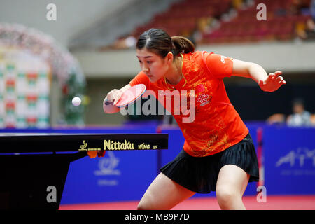 Chen Meng (CHN), 8. APRIL 2018 - Tischtennis: 31 LION ITTF ATTU Cup Yokohama 2018 Damen Einzel Finale von Yokohama kulturellen Gymnasium, Kanagawa, Japan. (Foto von LBA SPORT) Stockfoto