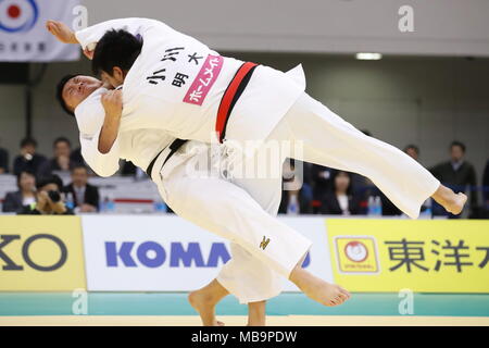 Fukuoka, Japan. 8 Apr, 2018. Yusei Ogawa, hisayoshi Harasawa Judo: All Japan ausgewählte Judo's Meisterschaften Männer 100 kg Final Match in Fukuoka, Japan. Credit: Sho Tamura/LBA SPORT/Alamy leben Nachrichten Stockfoto