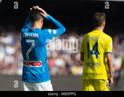 Napoli, Kampanien, Italien. 8 Apr, 2018. JosÃ¨ Callejon des SSC Napoli reagiert während der Serie ein Fußballspiel zwischen SSC Napoli und AC Chievo Verona in San Paolo Stadions. Credit: Ernesto Vicinanza/SOPA Images/ZUMA Draht/Alamy leben Nachrichten Stockfoto