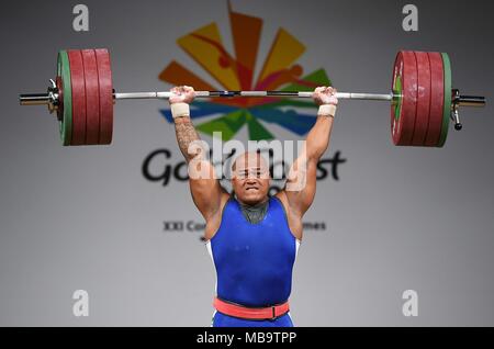 Queensland, Australien. 9 Apr, 2018. Sanele Mao (SAM). Mens 105kg. Gewichtheben. XXI Commonwealth Games. Optus Aquatic Centre. Gold Coast 2018. Queensland. Australien. 09.04.2018. Credit: Sport in Bildern/Alamy leben Nachrichten Stockfoto