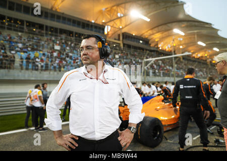 Sakhir, Bahrain. 08 Apr, 2018. Eric BOULLIER (fra), Rennleiter der Mclaren F1, Portrait während 2018 Formel 1 FIA-Weltmeisterschaft, Bahrain Grand Prix | Verwendung der weltweiten Kredit: dpa/Alamy leben Nachrichten Stockfoto