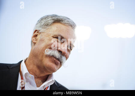 Sakhir, Bahrain. 08 Apr, 2018. CAREY Chase (USA), Vorsitzender und CEO der Formel 1 Gruppe Nebel, Porträt während 2018 Formel 1 FIA-Weltmeisterschaft, Bahrain Grand Prix | Verwendung der weltweiten Kredit: dpa/Alamy leben Nachrichten Stockfoto