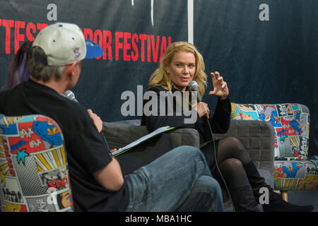 DORTMUND, Deutschland - 8 April: Schauspielerin Laurie Holden (The Walking Dead, The X-Files, Silent Hill) am Wochenende in der Hölle, einem Zweitägigen (April 7-8 2018) Horror-themed Fan Convention. Quelle: Markus Wissmann/Alamy leben Nachrichten Stockfoto