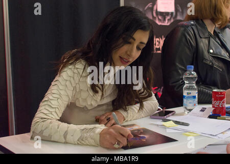 DORTMUND, Deutschland - 8 April: Schauspielerin Dana DeLorenzo (Ash vs Evil Dead) am Wochenende in der Hölle, einem Zweitägigen (April 7-8 2018) Horror-themed Fan Convention. Quelle: Markus Wissmann/Alamy leben Nachrichten Stockfoto