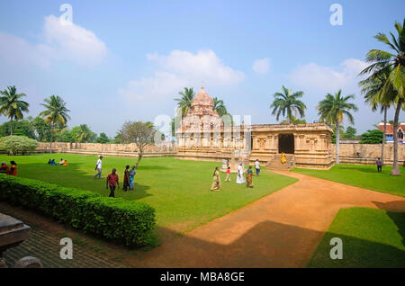 Äußere Ansicht der Brihadisvara Tempel, einen hinduistischen Tempel zu Shiva gewidmet. Ariyalur gangaikonda Cholapuram, Bezirk, Tamil Nadu, Indien. Stockfoto