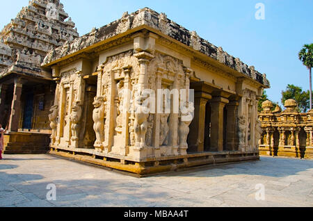 Der Kanchi-Kailasanathar-Tempel, Kanchipuram, Tamil Nadu, Indien. Ältester Hindu-Shiva-Tempel im dravidischen Baustil. Erbaut von 685-705 n. Chr. Stockfoto