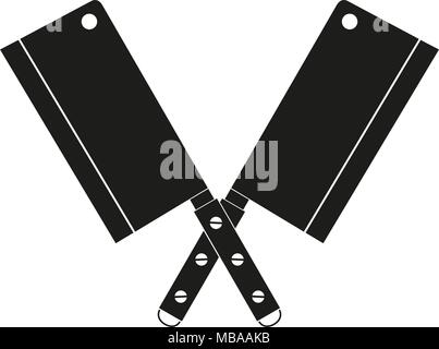 Schwarz und Weiß zwei gekreuzte Grill Messer Silhouette. Kochen Vector Illustration für Geschenkkarte Zertifikat Banner, Aufkleber, Abzeichen, Zeichen, Stempel, Logo, Lab Stock Vektor