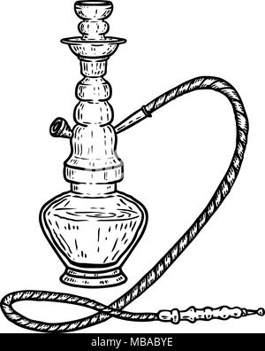 Hand gezeichnet Shisha Abbildung auf weißem Hintergrund. Design Element für Logo, Label, Emblem, sign. Vector Illustration Stock Vektor