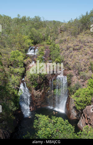 Florence Falls im Litchfield National Park, Northern Territory, Australien ist eine spektakuläre Doppel Wasserfall, der in einem Tauchbecken Kaskaden. Stockfoto