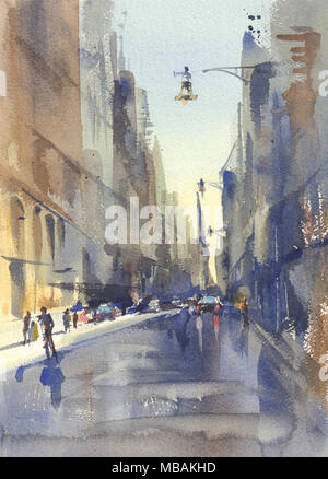 Moderne Stadt street view Aquarell Stockfoto