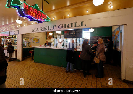 Market Grill in Pike Place Market, Seattle, Washington. Innenbereich. Stockfoto
